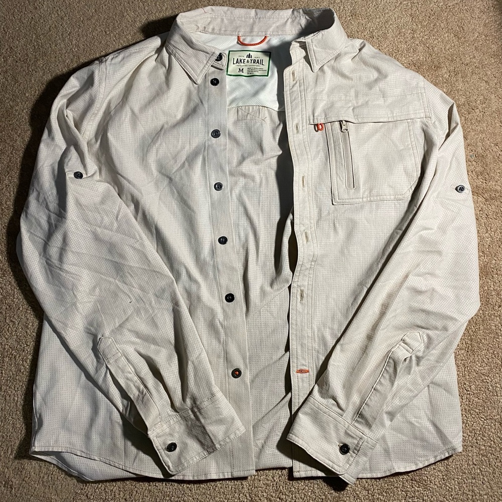 Lake & Trail Cream Light Beige Long Sleeve Button Up Woven Shirt - Size Medium